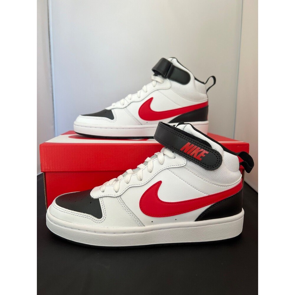 Nike Court Borough Mid 2 Big Kids White Black & Red Sneakers Size 6Y CD7782-110